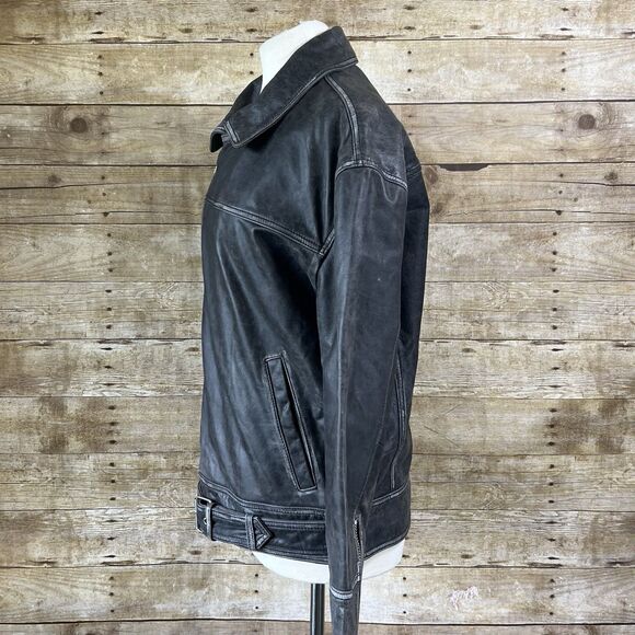 ZARA Size Small Relaxed Mens Leather Gray Jacket Coat Biker Aviator Racer NWT - Picture 10 of 16